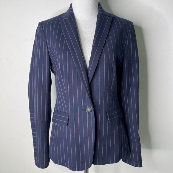 Rag & Bone Women's Blue Striped One Button Cotton Wool Blazer Size 4 - Picture 1 of 13